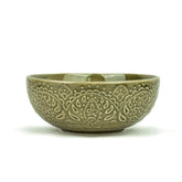 Ceramic Carving Large Serving Bowls Set Of 1 Pc - 1200ml, Mehndi Green Carving | Premium Ceramic Bowls - Large Size | Microwave Safe Bowls - Bowl Sets With Glossy Finish | Ceramic Bowl